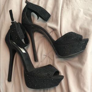 Black platform stilettos with sparkles